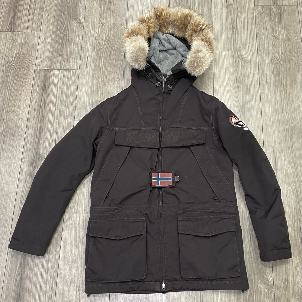 Napapijri Man Winter Coat With Fur Hoodie Lining Sz L